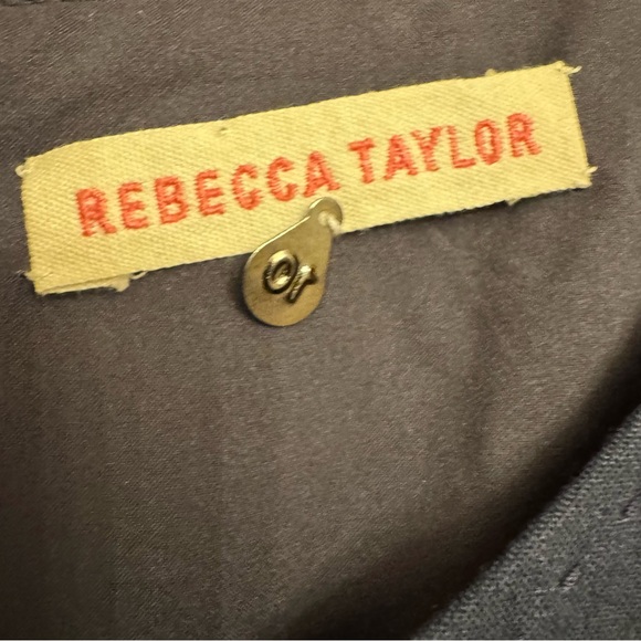 Rebecca Taylor Navy Linen Blend Dress with Lamb Leather Sides & Corset Back 10 - Picture 3 of 9